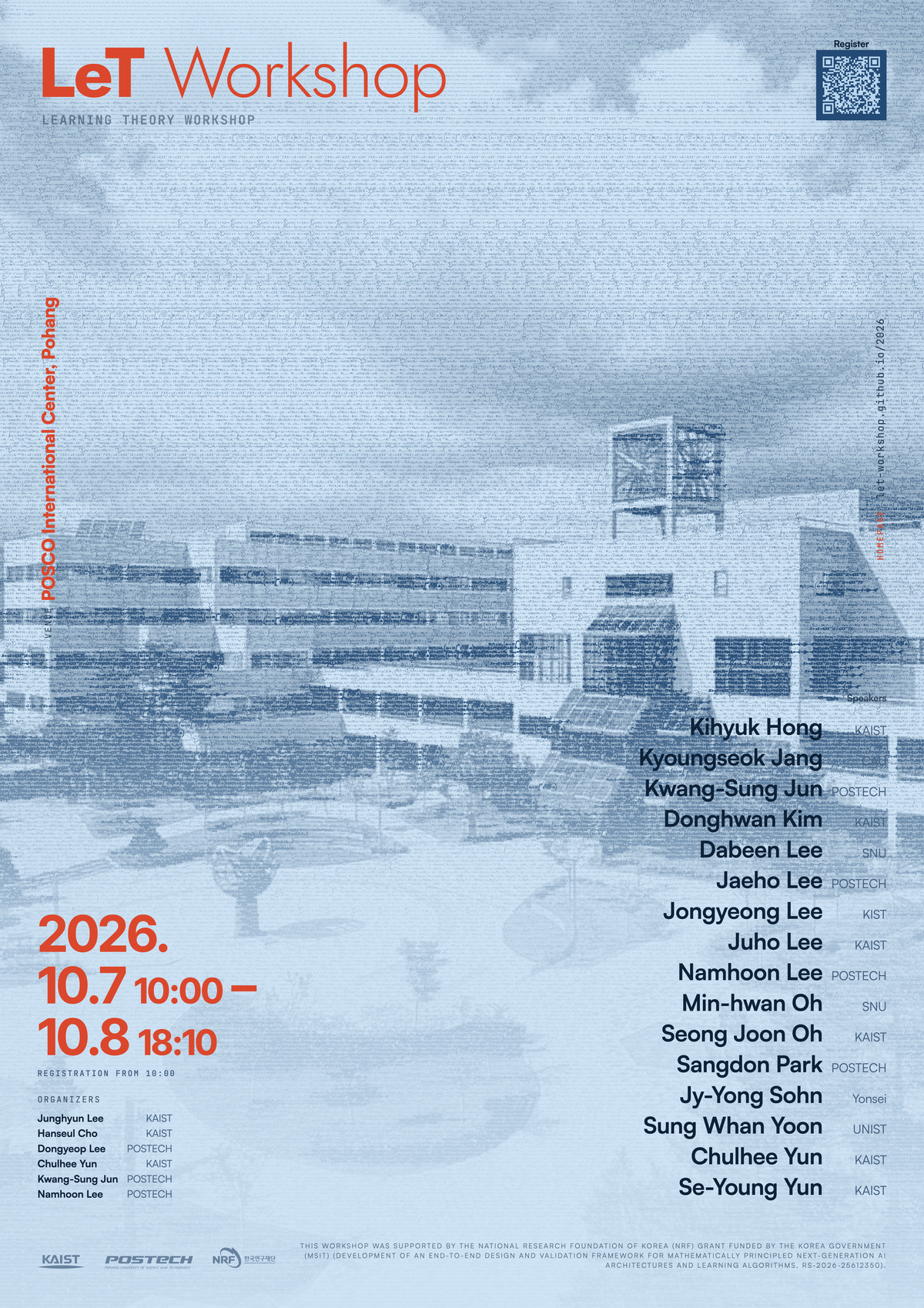LeT Workshop A2 poster — the POSTECH campus drawn in learning-theory formulas — Light